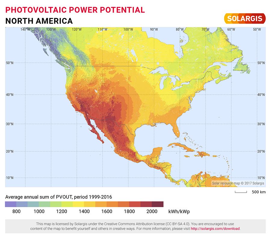 Solar resource maps of North America 900