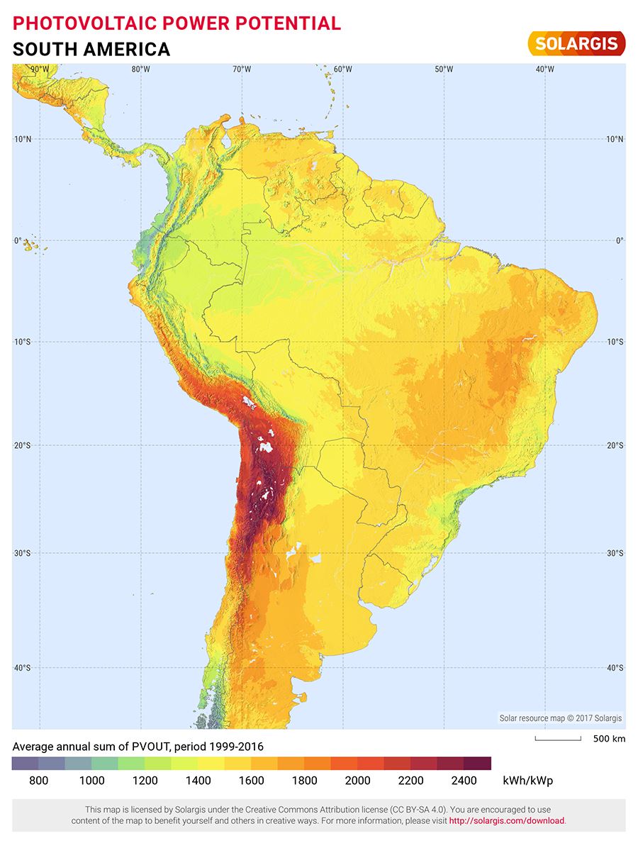 Solarne karte resursa Južne Amerike 900 Solar resource maps of South America 900
