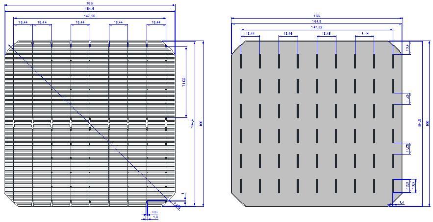 Dimension of 166mm solar cell