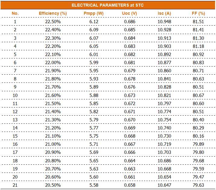 166mm PERC Solar Cell Technical Data 2