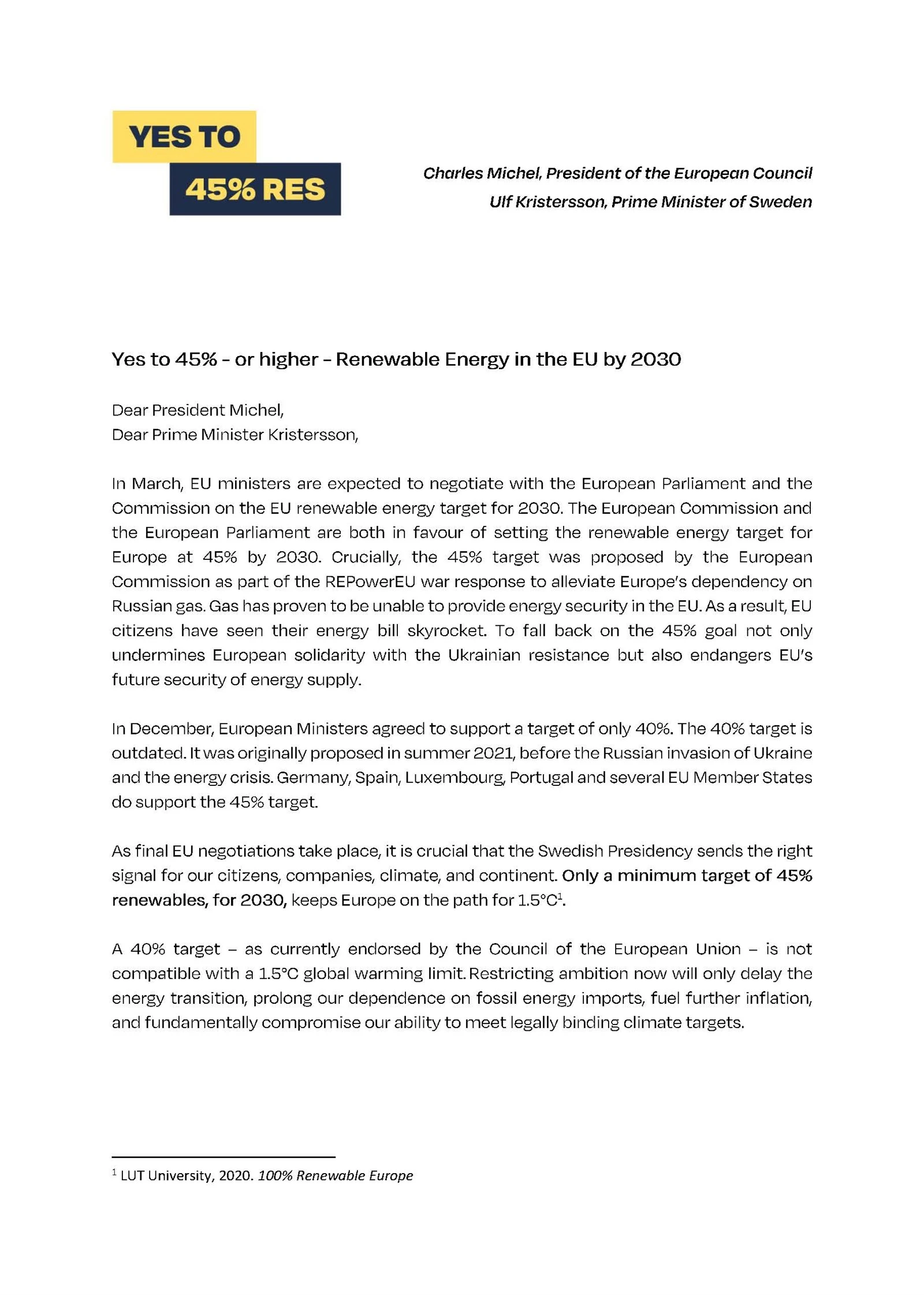 Calling for higher renewables 1